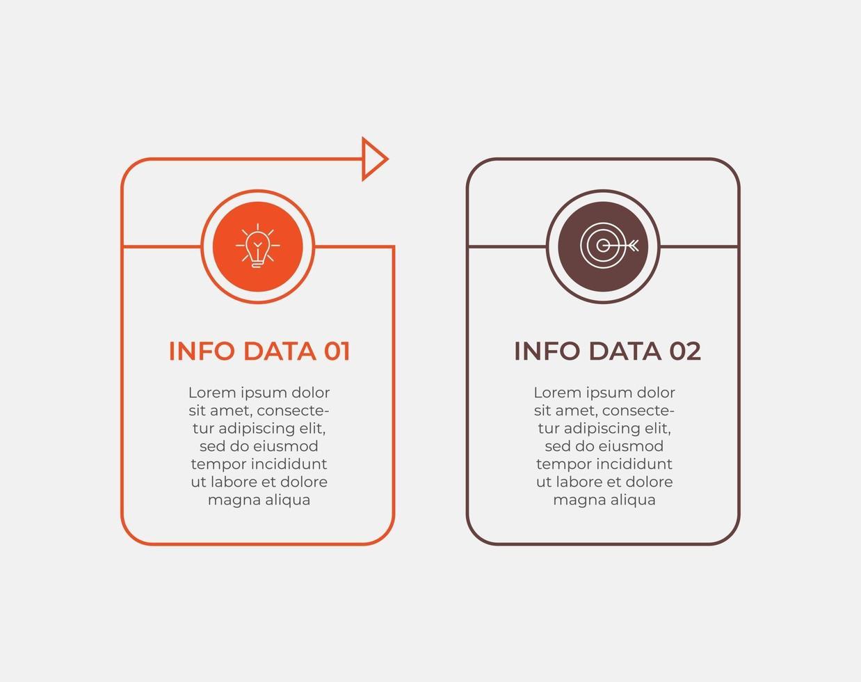 Línea de tiempo de plantilla de infografía empresarial mínima con opciones de 2 pasos e iconos de marketing vector