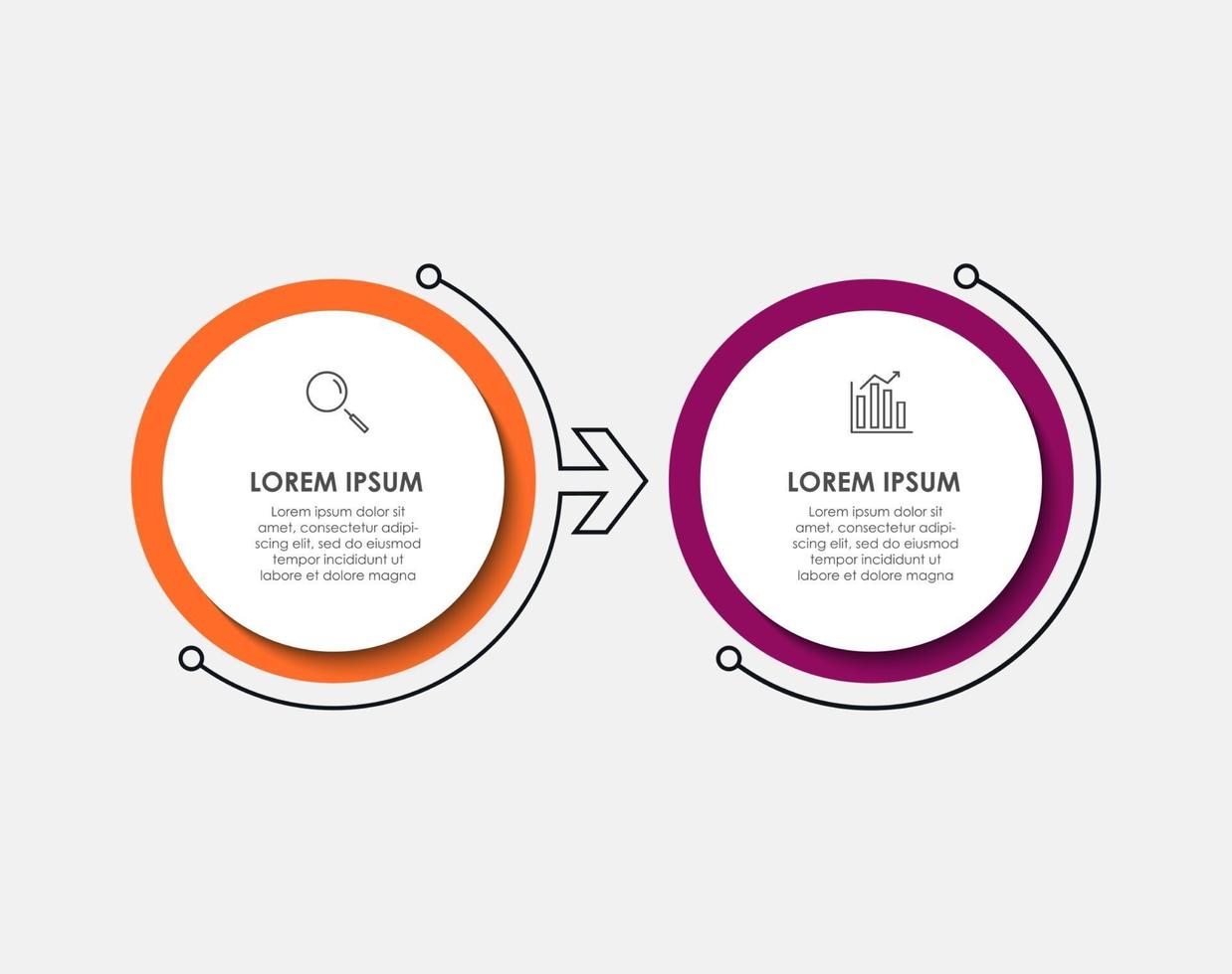 Minimal Business Infographics template Timeline with 2 steps options and marketing icons vector
