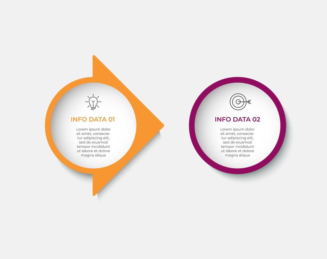 Línea de tiempo de plantilla de infografía empresarial mínima con opciones de 2 pasos e iconos de marketing vector