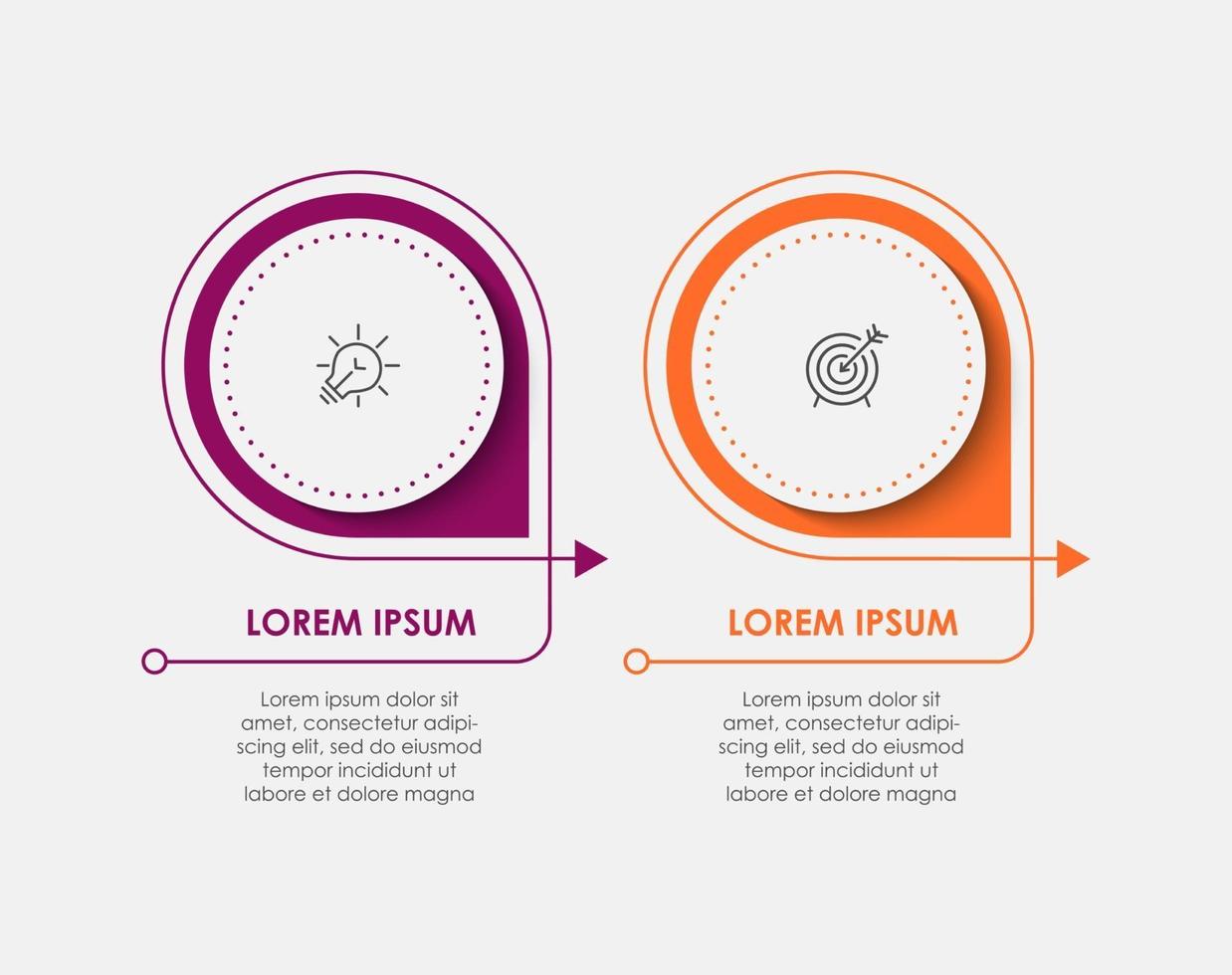 Línea de tiempo de plantilla de infografía empresarial mínima con opciones de 2 pasos e iconos de marketing vector