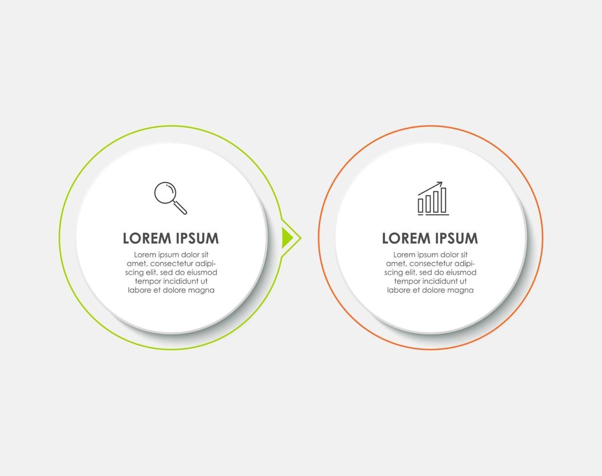 Línea de tiempo de plantilla de infografía empresarial mínima con opciones de 2 pasos e iconos de marketing vector
