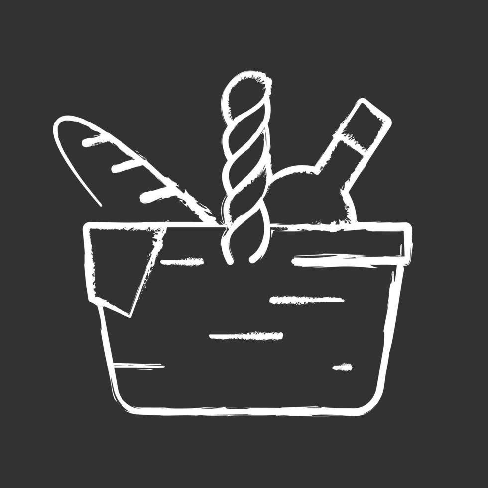 Picnic basket chalk white icon on black background vector