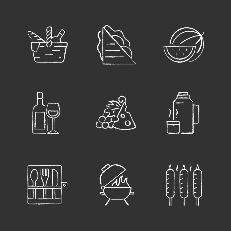 Garden party chalk white icons set on black background vector
