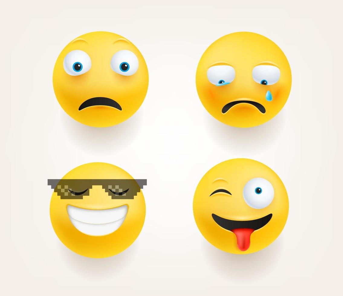 Emoticons in cute 3d style vector set isolated on white