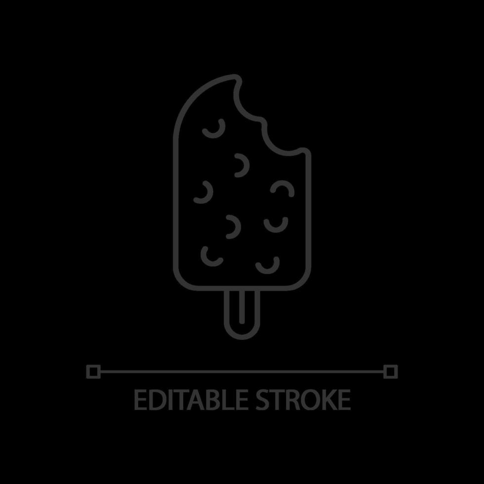 Chocolate covered ice cream on stick linear icon vector