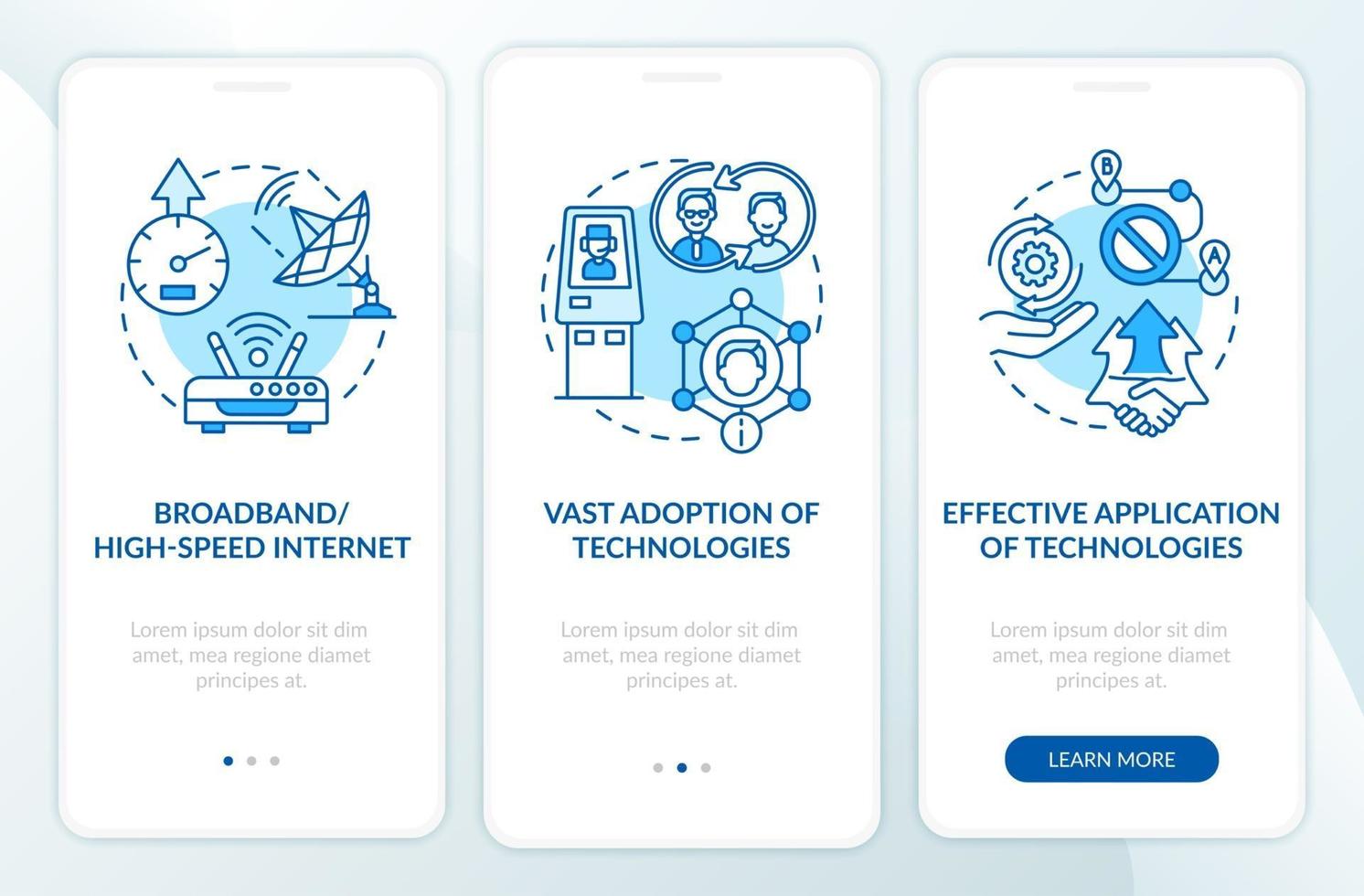 Successful digital inclusion blue onboarding app page screen with concepts vector