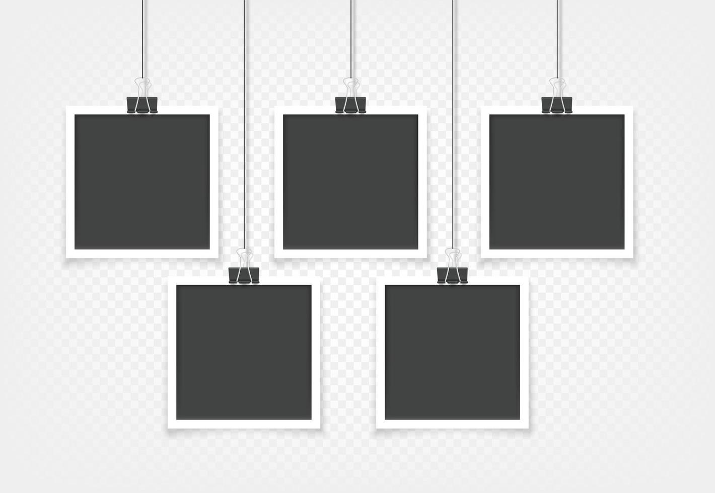 Retro photo frames hanging on a wall vector