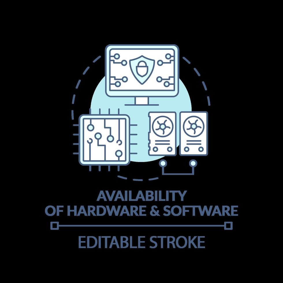 Disponibilidad de hardware y software icono concepto turquesa vector