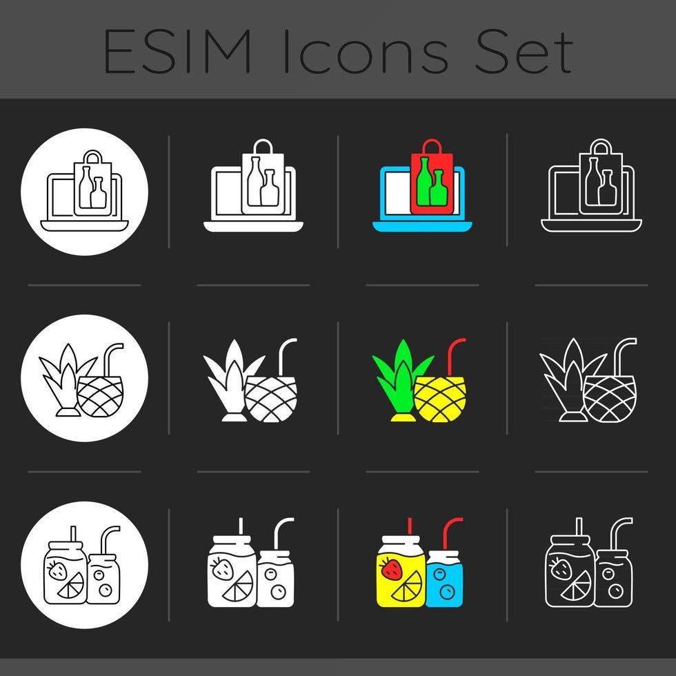 Pickup and delivery option dark theme icons set vector