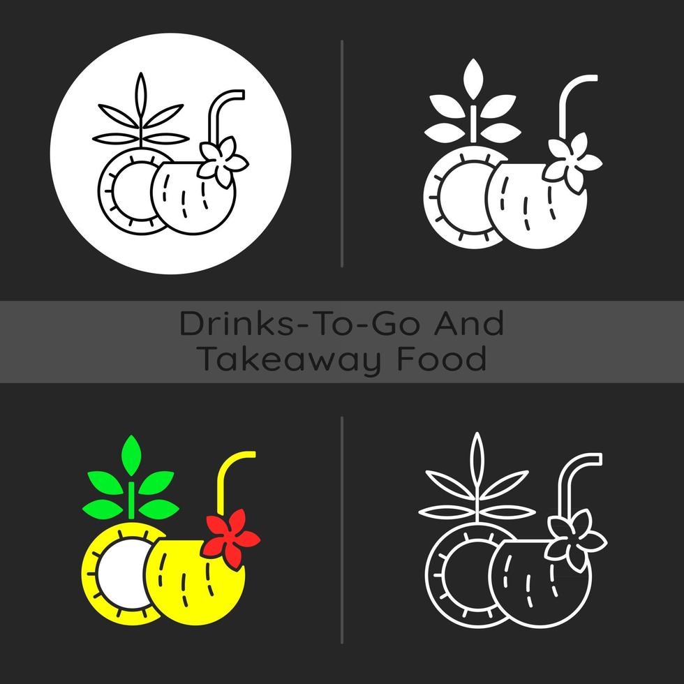 icono de tema oscuro de cóctel de coco vector