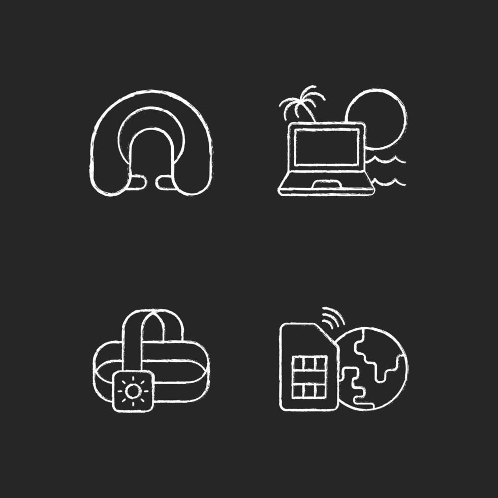 estilo de vida nómada iconos de tiza blanca sobre fondo negro vector