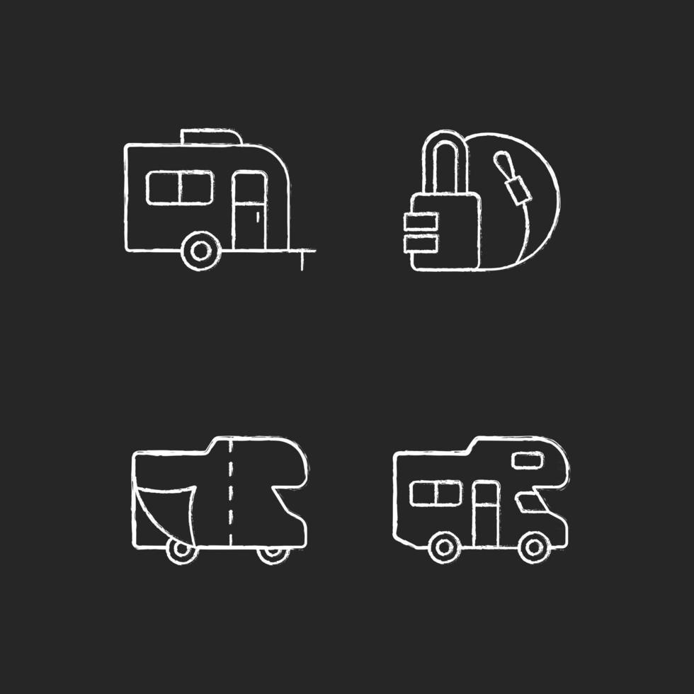 Trailer for van lifestyle chalk white icons set on black background vector