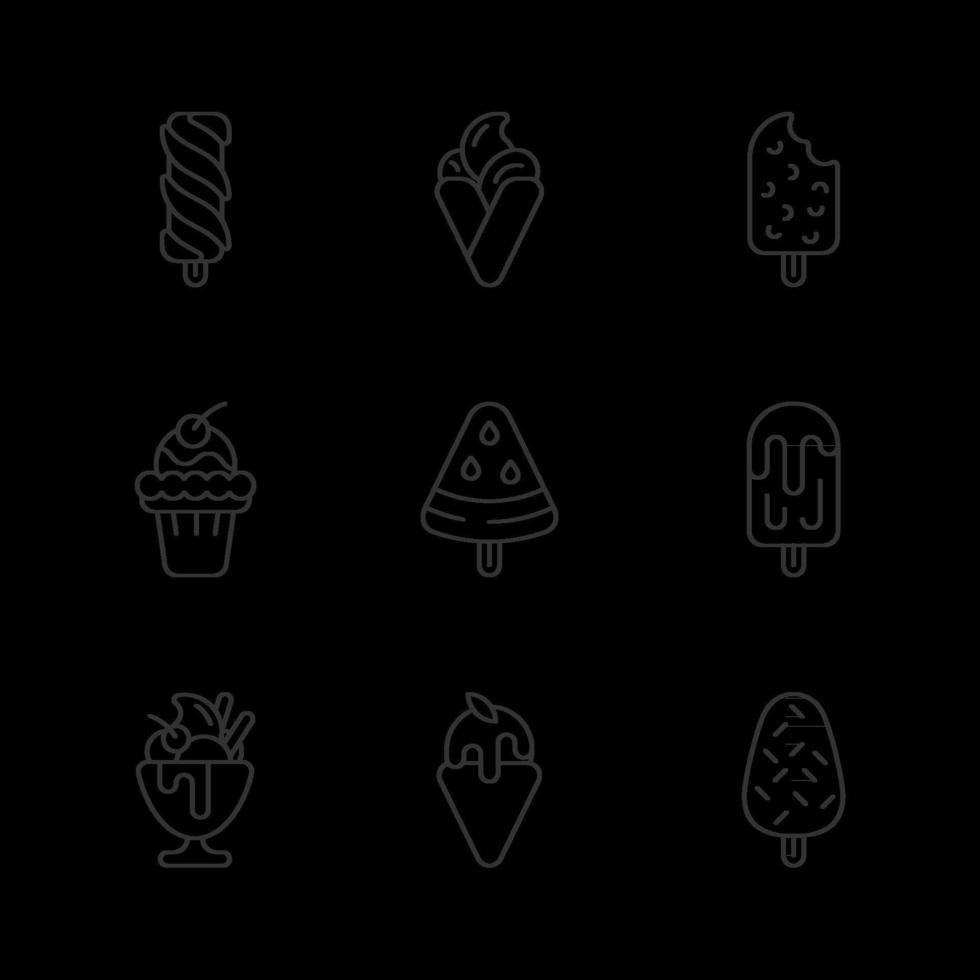 Ice cream variations linear icons set vector