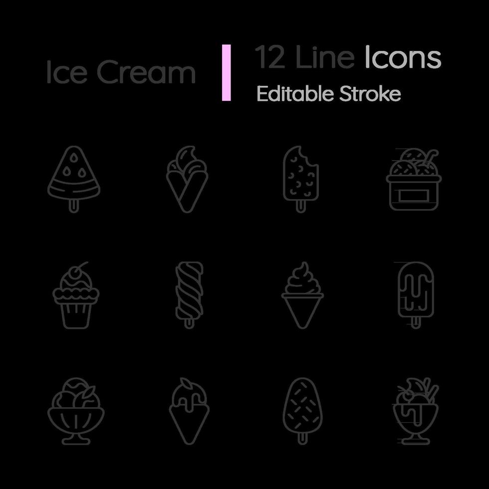Ice cream varieties linear icons set vector