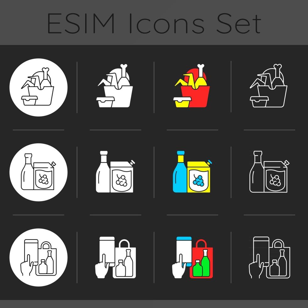 Pickup and delivery option dark theme icons set vector