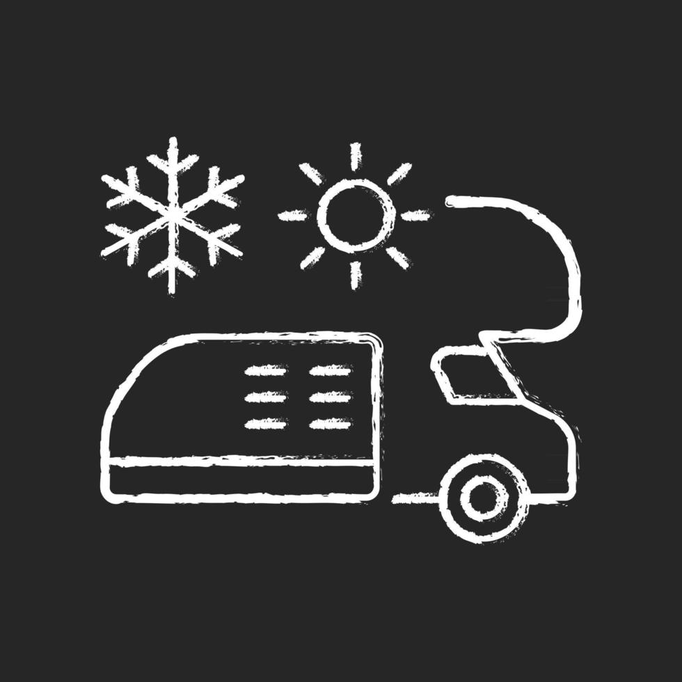 RV air conditioning and heating chalk white icon on black background vector