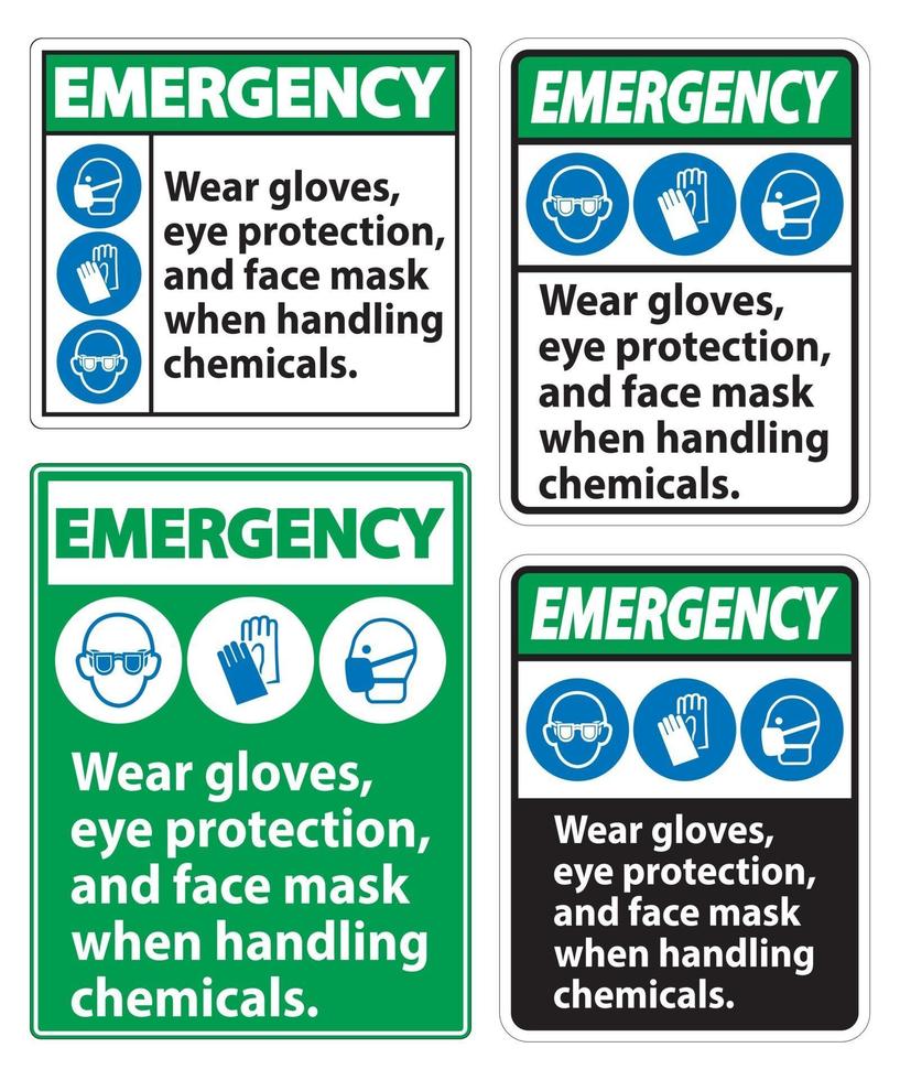 Emergency Wear Gloves Eye Protection And Face Mask Sign Isolate On White Background vector