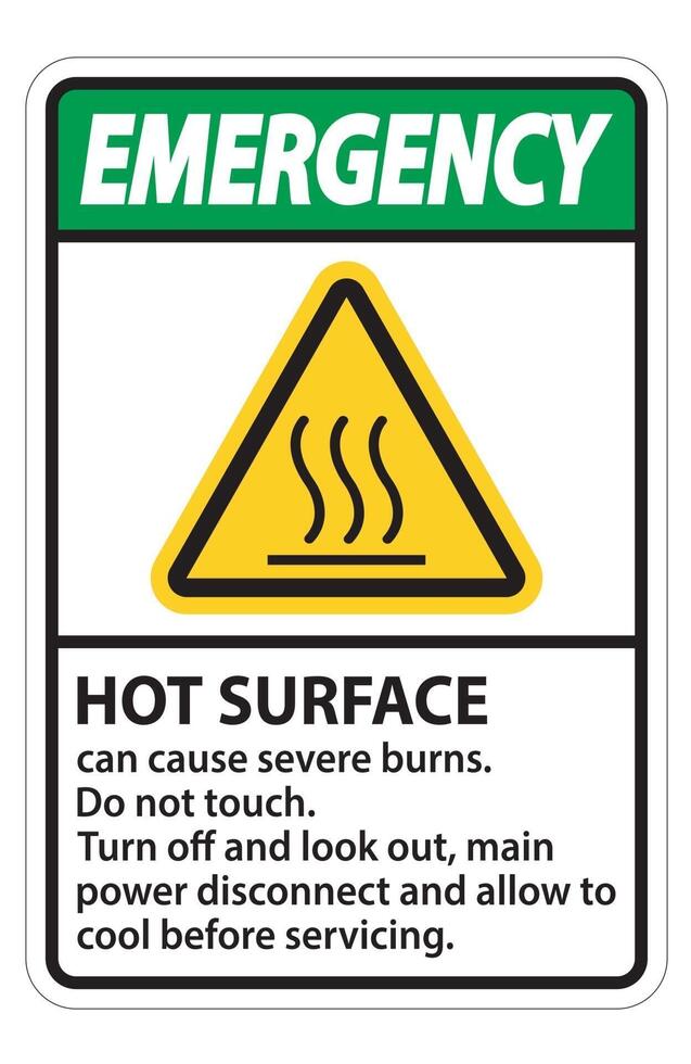 Señal de superficie caliente de emergencia sobre fondo blanco. vector