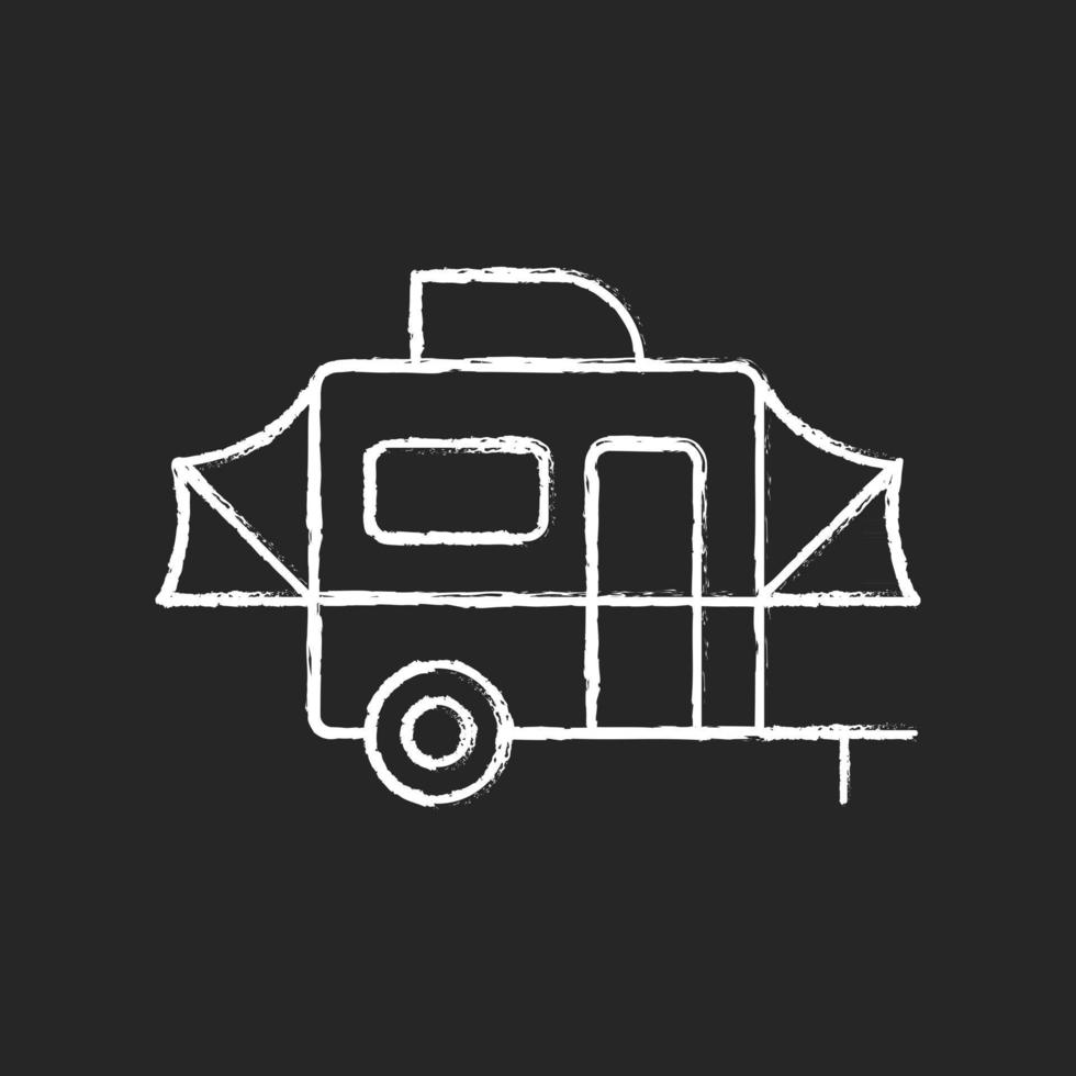 Pop-up camper tiza icono blanco sobre fondo negro vector