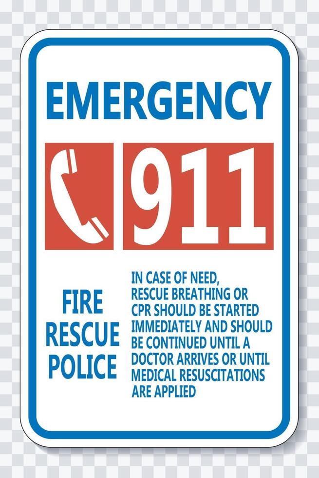 Emergency Call 911 Sign on transparent background vector