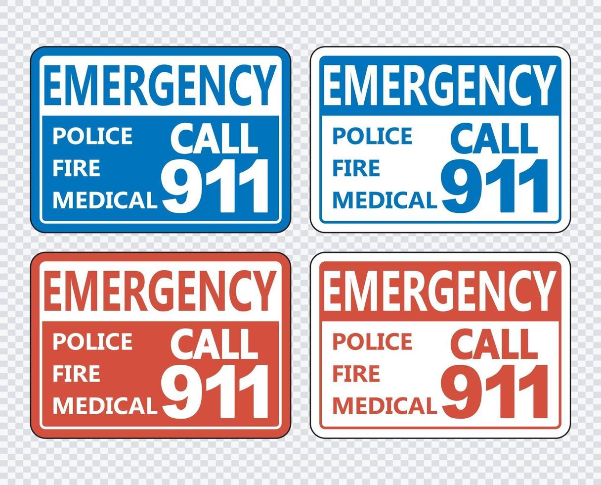 Emergency Call 911 Sign on transparent background vector