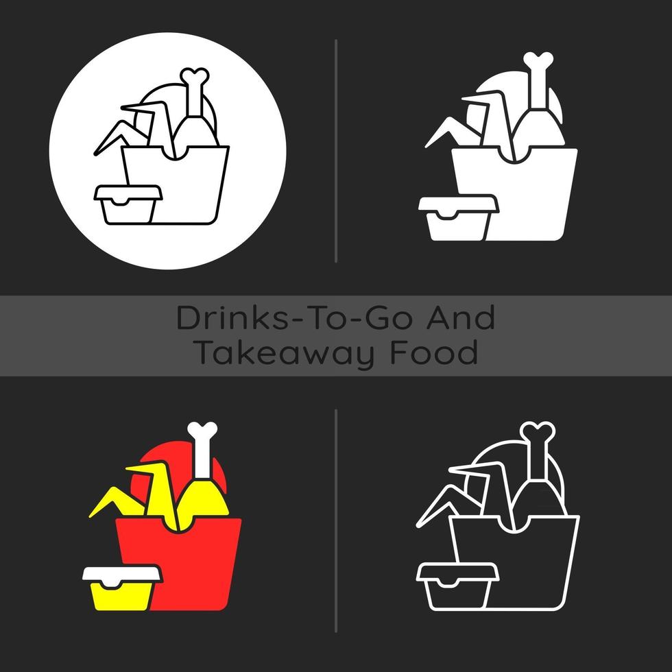 Takeaway fried chicken dark theme icon vector