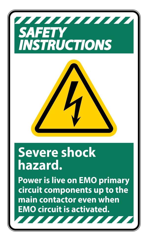 Safety Instructions Severe shock hazard sign on white background vector