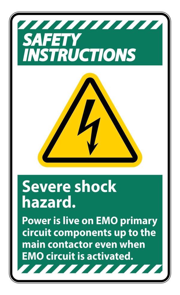 Instrucciones de seguridad señal de peligro de choque severo sobre fondo blanco. vector