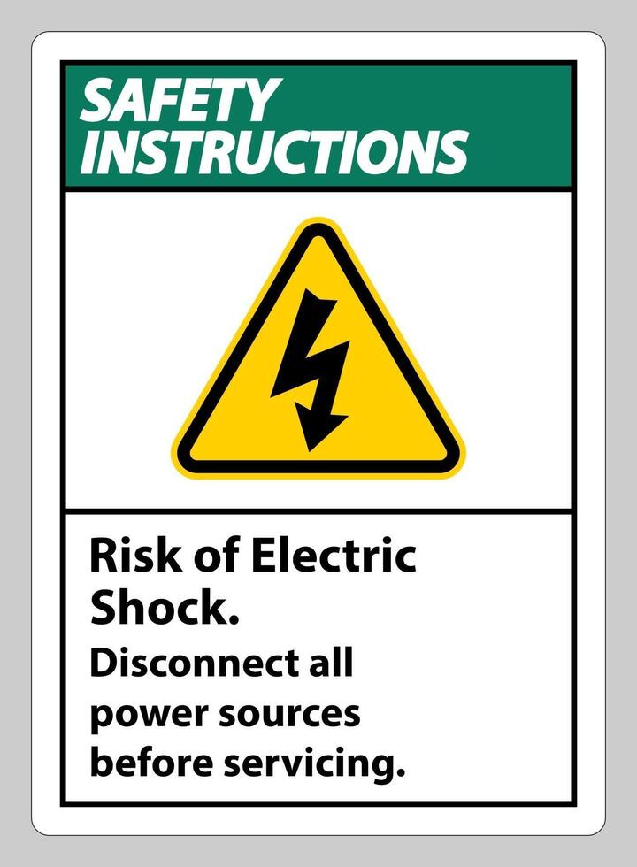 Instrucciones de seguridad riesgo de descarga eléctrica símbolo signo aislar sobre fondo blanco. vector