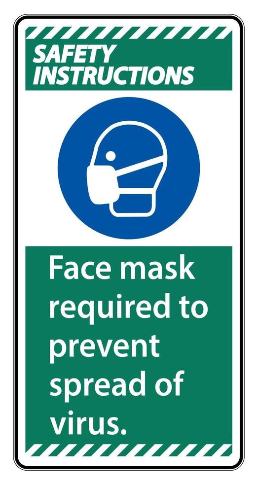 Safety Instructions  Face mask required to prevent spread of virus sign on white background vector