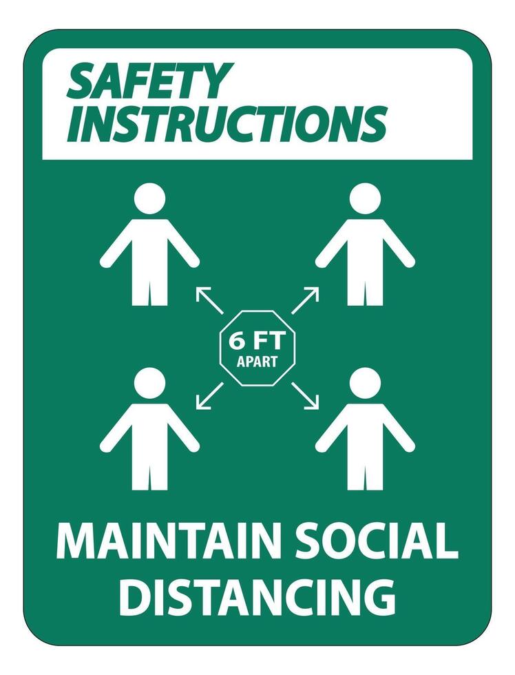 Safety Instructions Maintain social distancing stay 6ft apart sign coronavirus COVID 19 vector