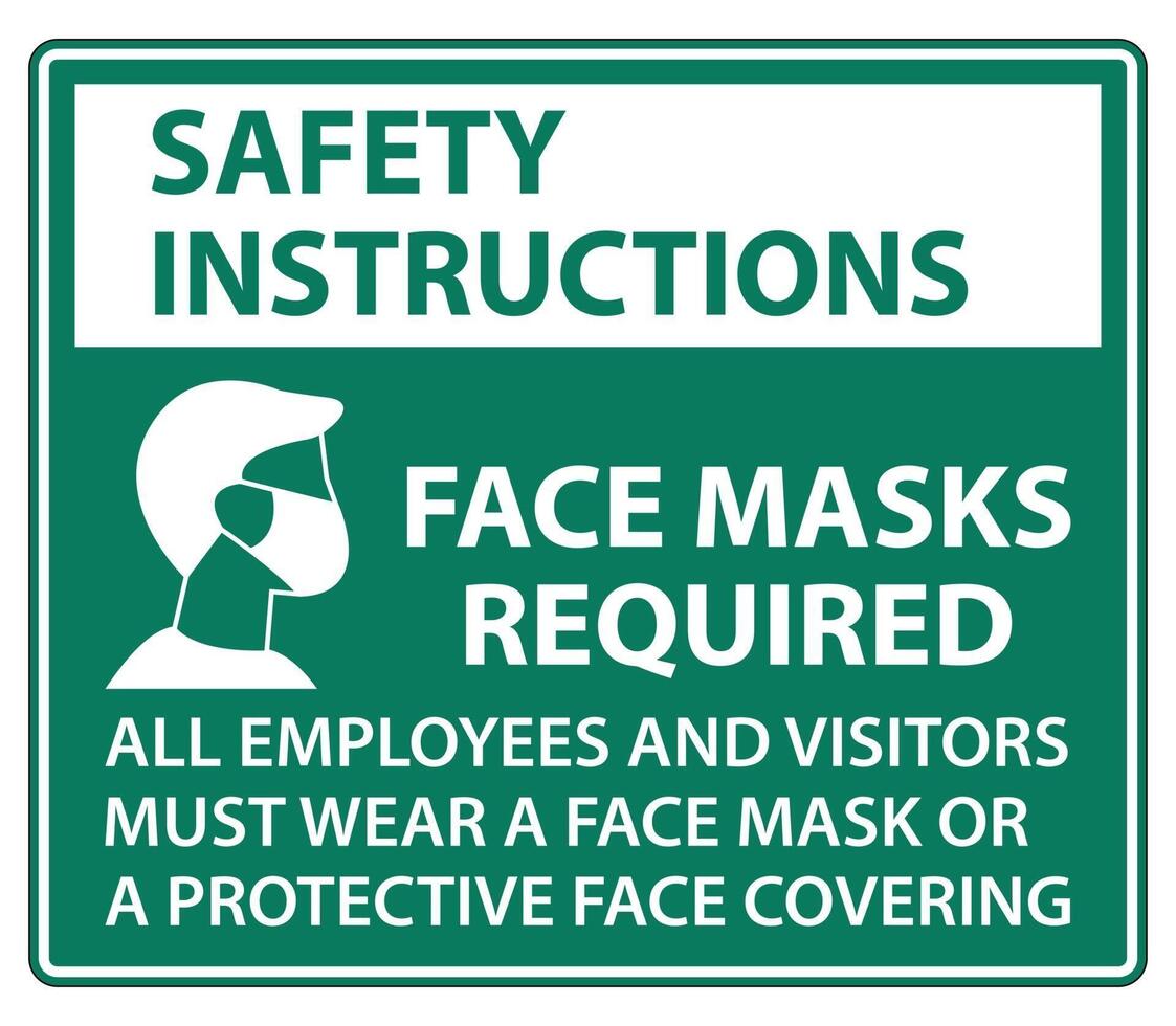 Safety Instructions Face Masks Required Sign on white background vector