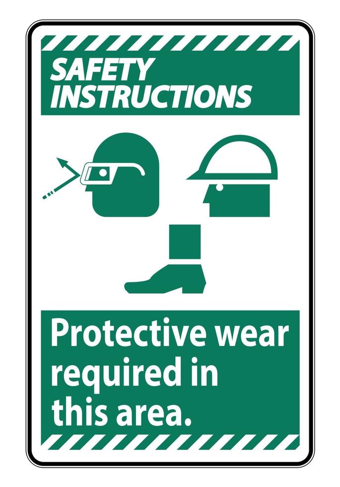 Safety Instructions Sign Protective Wear Is Required In This Area With Goggles Hard Hat And Boots vector