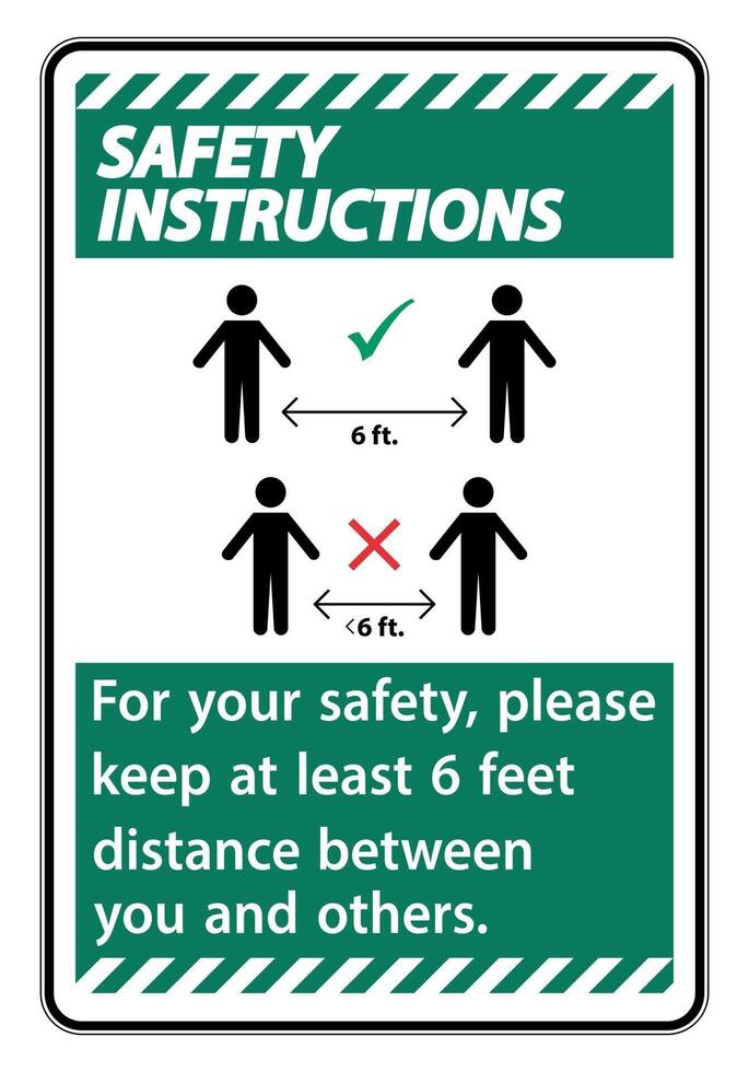 Safety Instructions Keep 6 Feet Distance For your safety please keep at least 6 feet distance between you and others vector