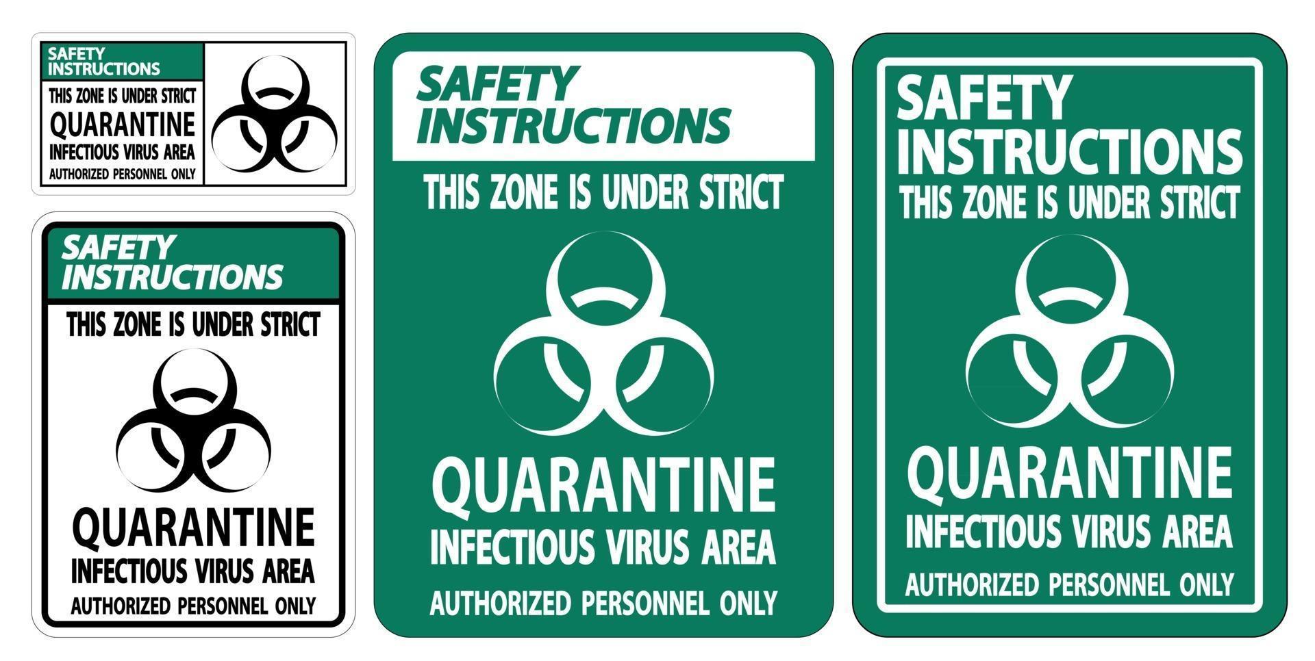 Safety Instructions Quarantine Infectious Virus Area Sign vector