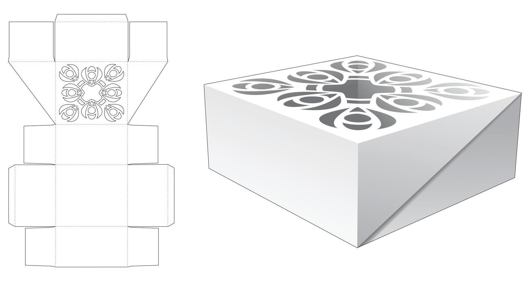 caja de pastel con patrón de mandala estarcido en la plantilla troquelada superior vector