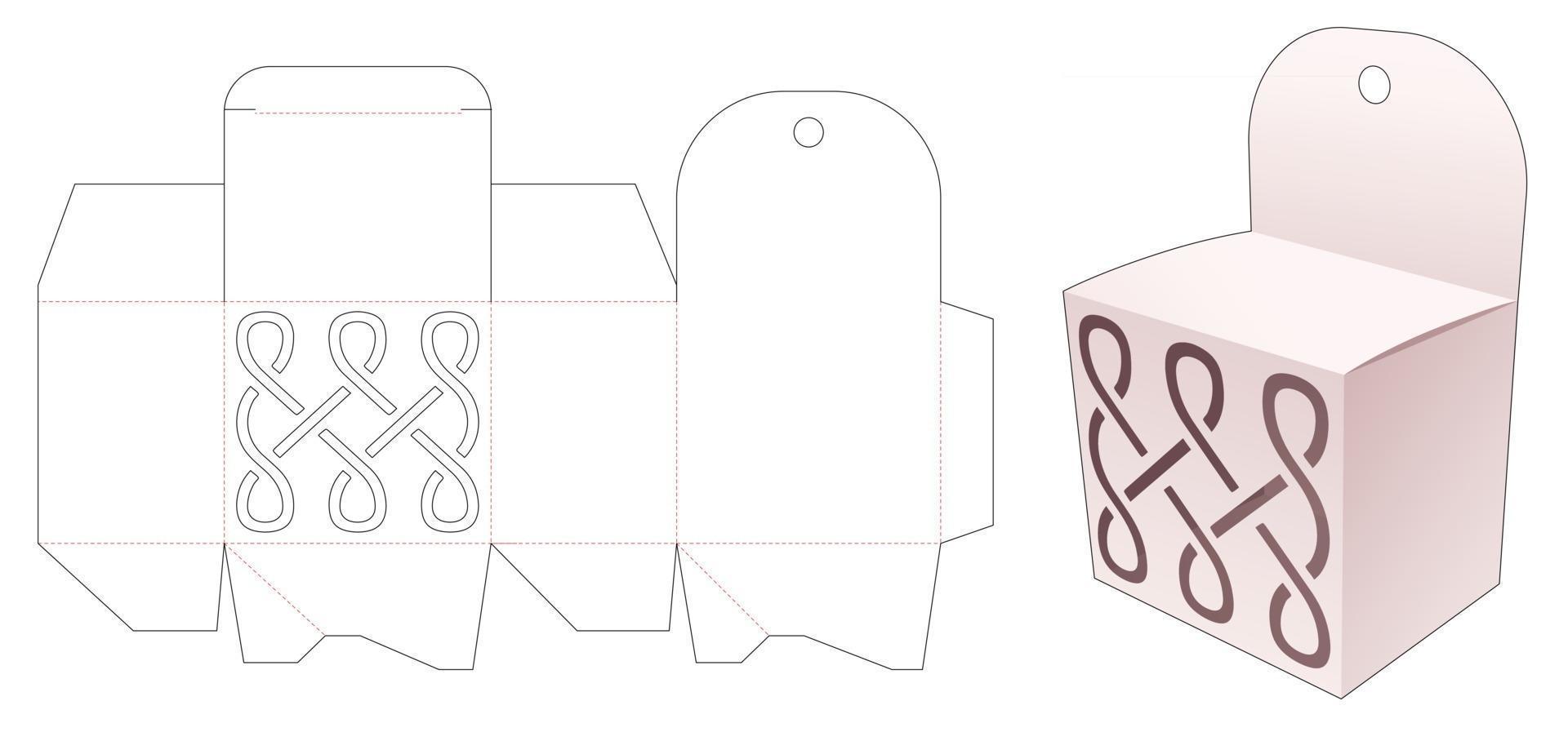 Mini box and hang hole with stenciled curve line die cut template vector