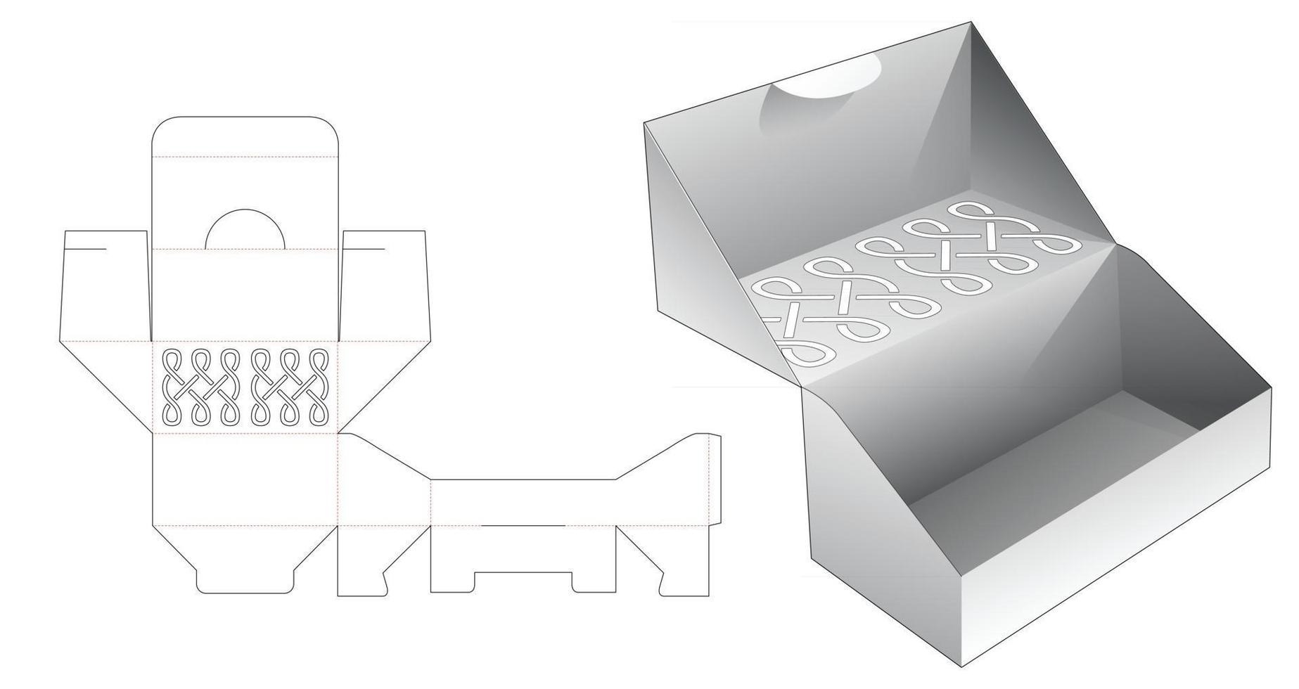 Folding cake box with stenciled pattern on top die cut template vector
