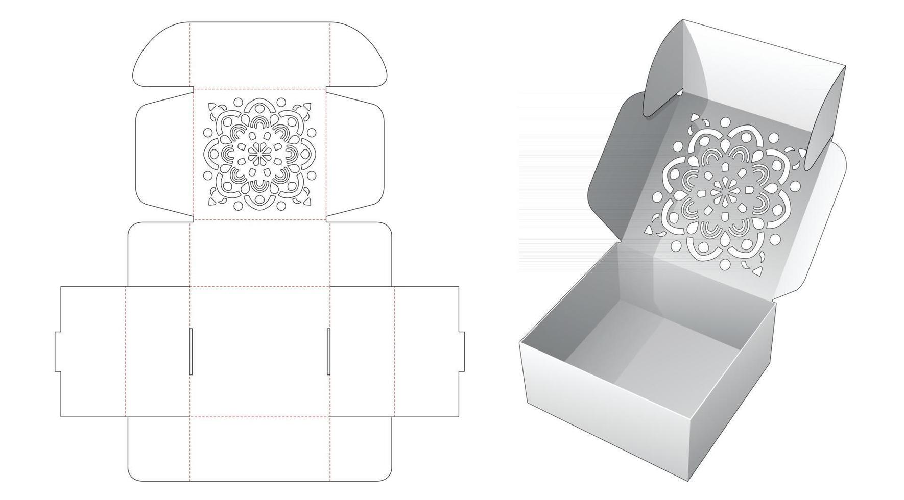 Folding cake box with stenciled mandala pattern die cut template vector