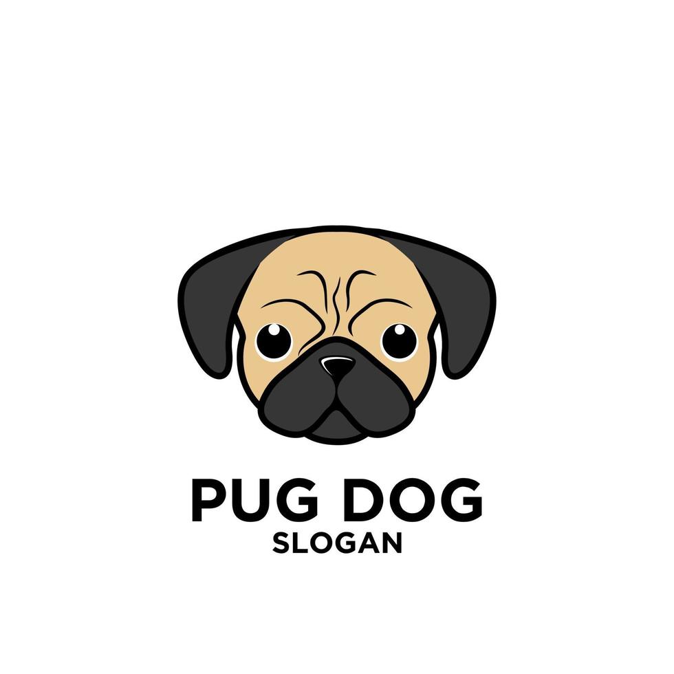 ejemplo lindo del icono del logotipo del perro de la cabeza del pug vector