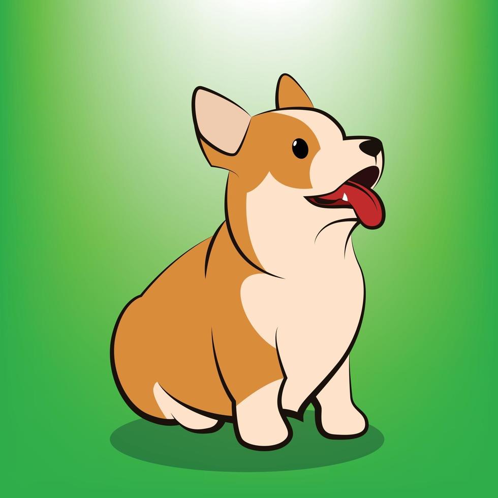 Ilustración de vector de dibujos animados lindo de un perro corgi está sentado