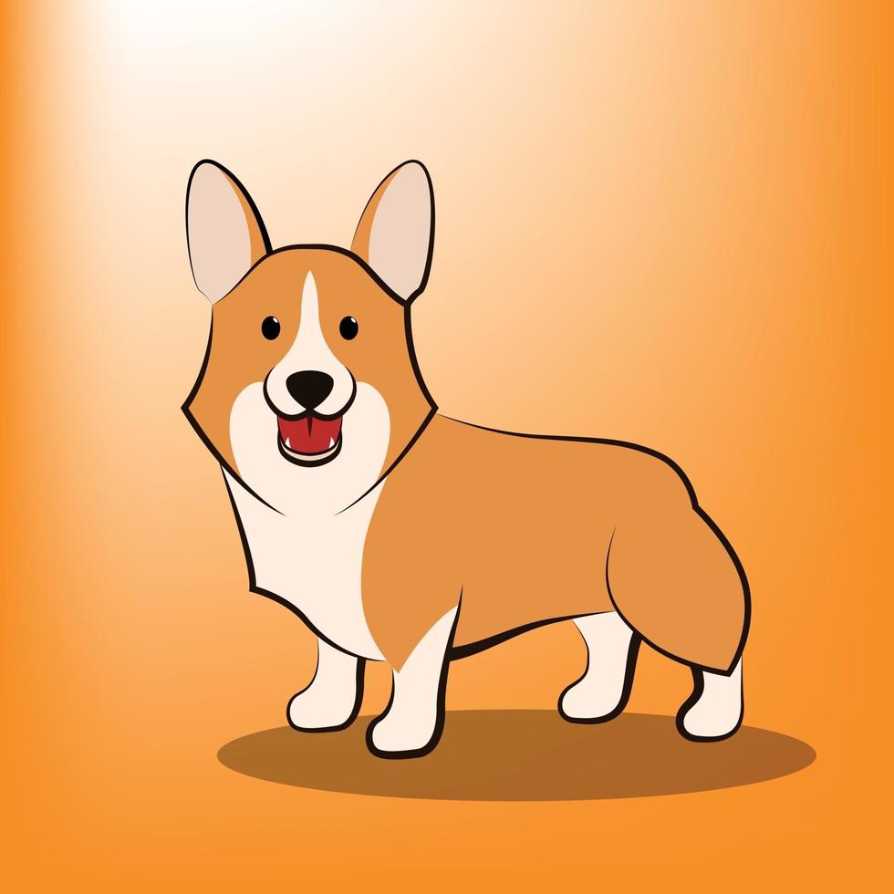 Ilustración de vector de dibujos animados lindo de un perro corgi está de pie