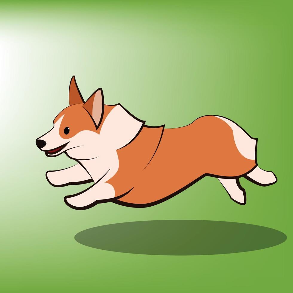 Ilustración de vector de dibujos animados lindo de un perro corgi que se está ejecutando