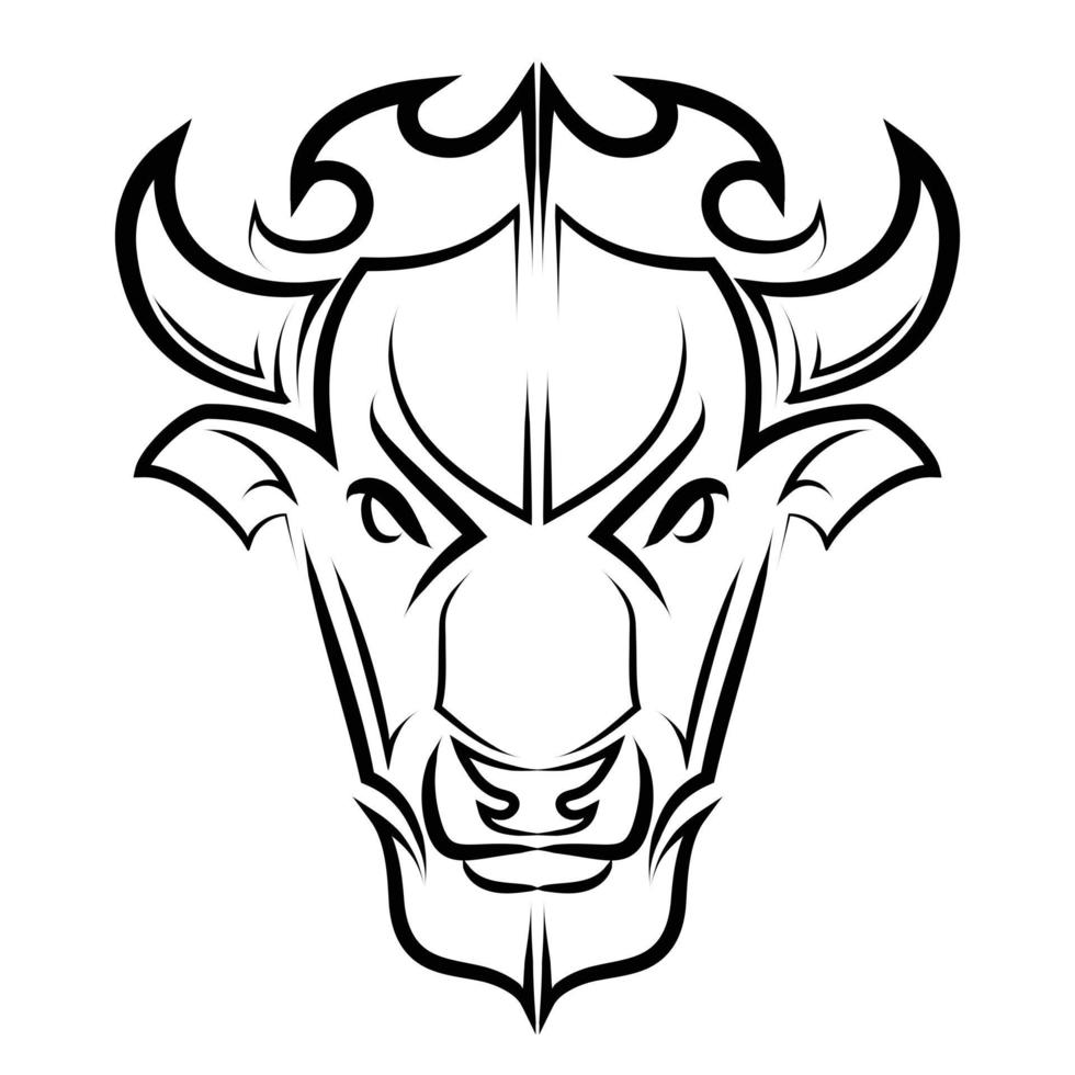 Line Vector Illustration front view of American Bison Buffalo