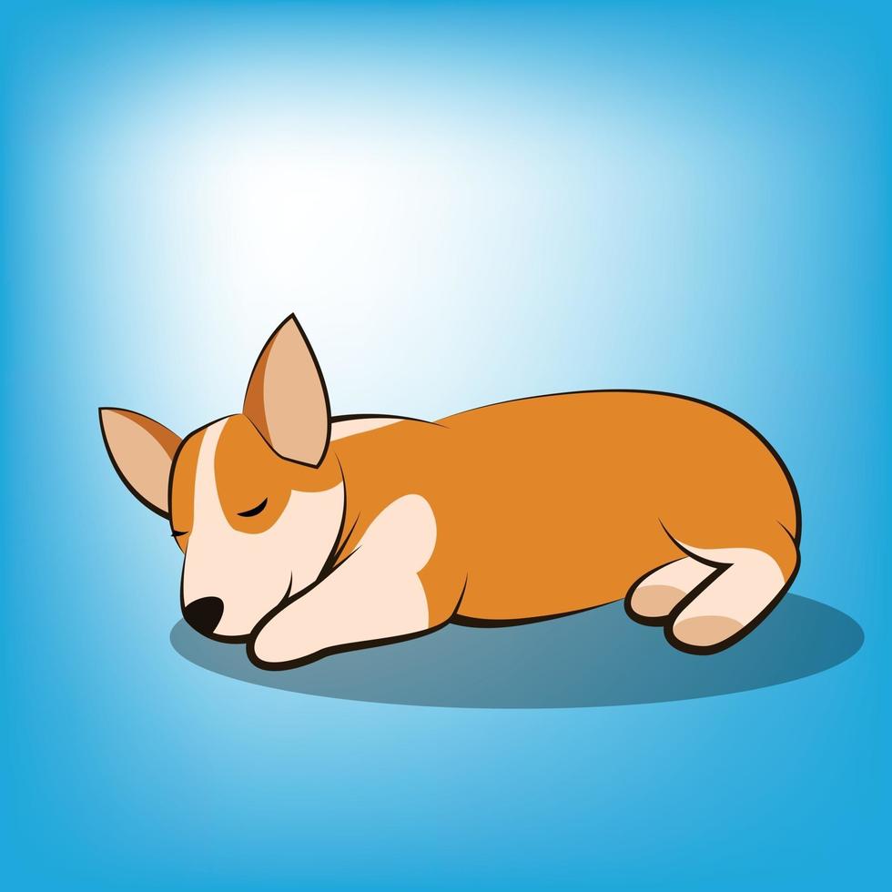 Ilustración de vector de dibujos animados lindo de un cachorro de perro corgi está durmiendo