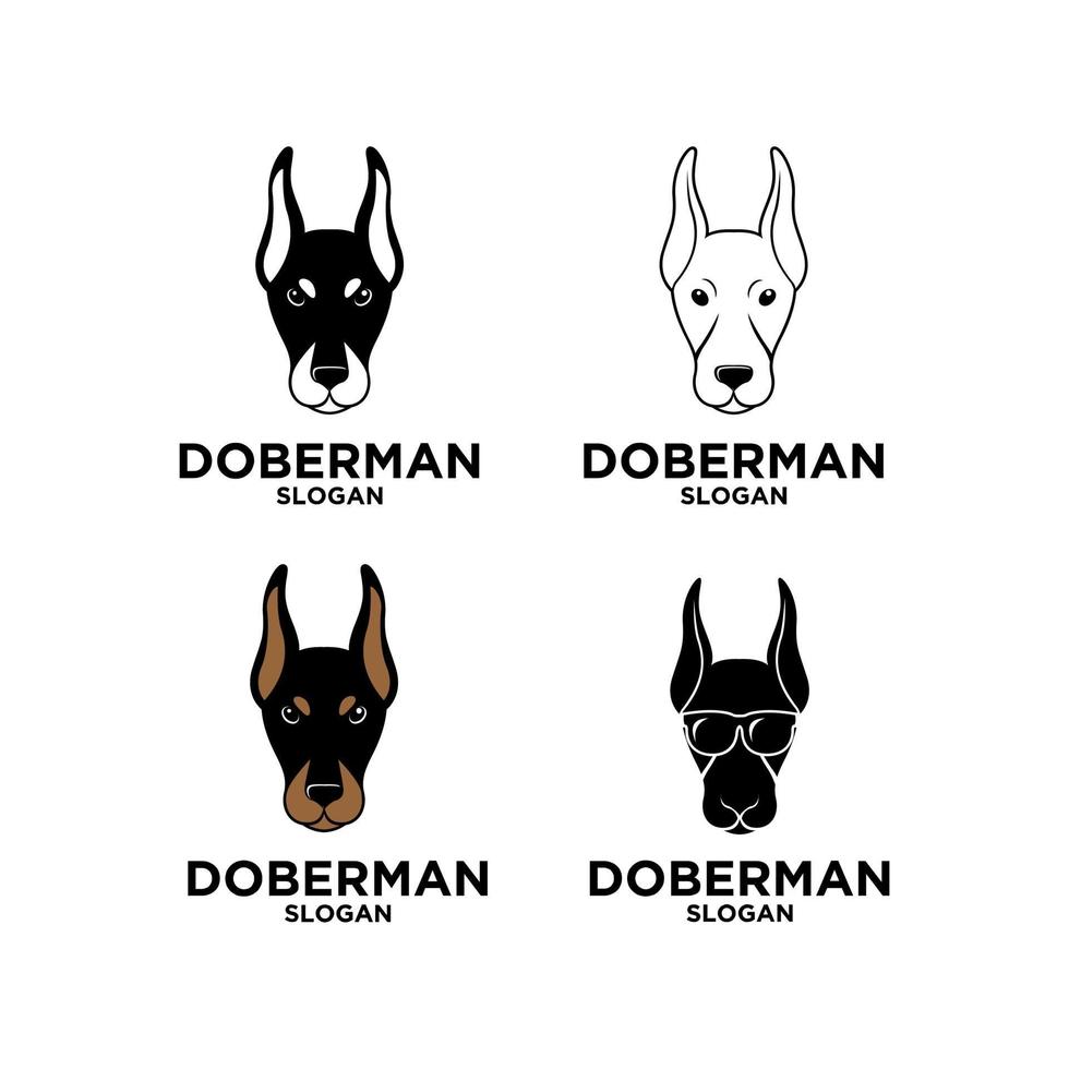 conjunto, colección, doberman, cabeza de perro, vector, logotipo, icono, ilustración, diseño vector