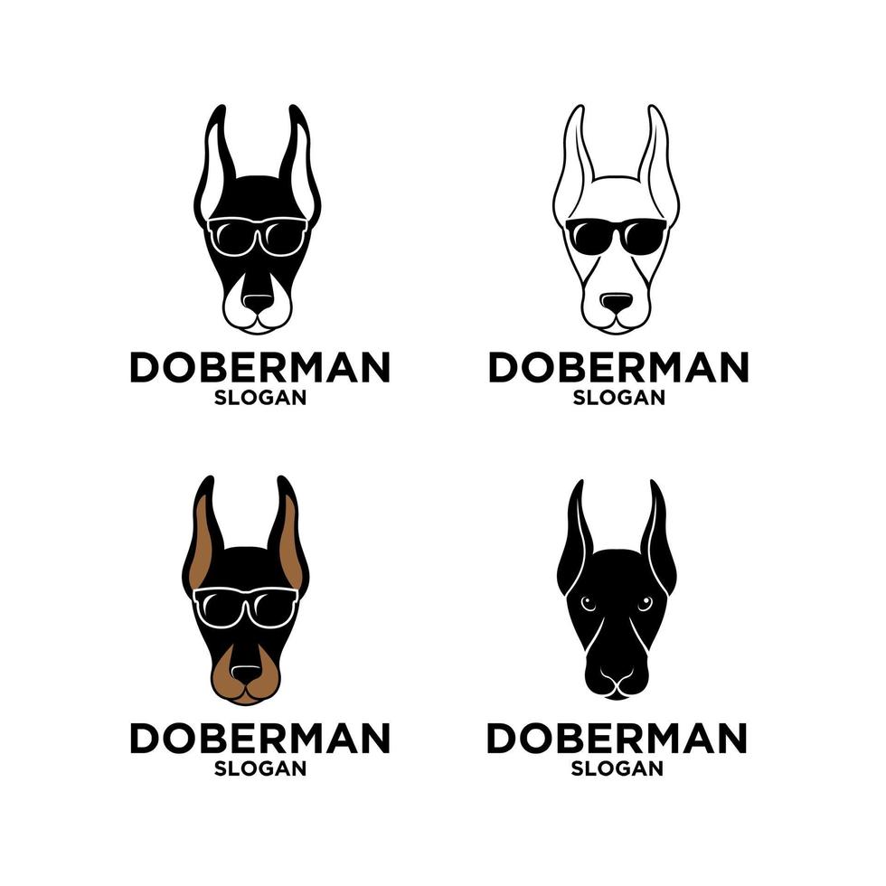 set collection doberman dog head used sunglasses vector logo illustration icon design