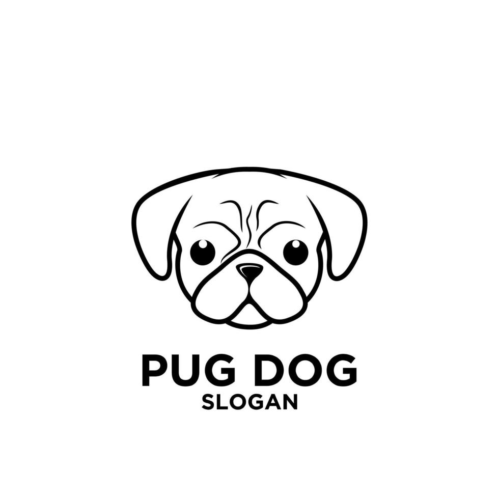 ejemplo lindo del icono del logotipo del perro de la cabeza del pug vector