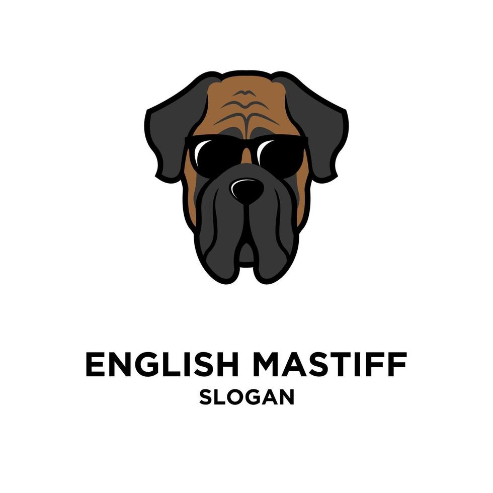 Cabeza de perro mastín inglés con gafas de sol vector logo icono diseño ilustración