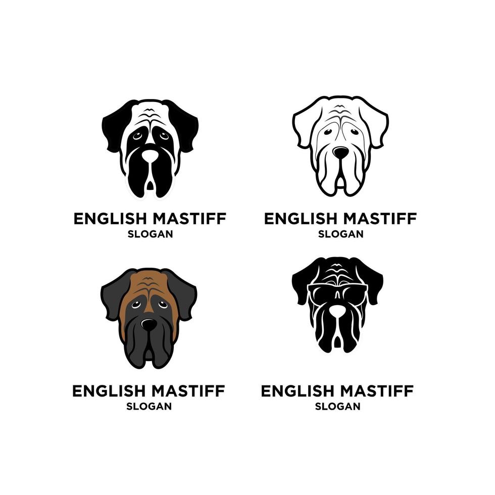 conjunto, colección, inglés, mastín, perro, cabeza, vector, logotipo, icono, ilustración, diseño vector